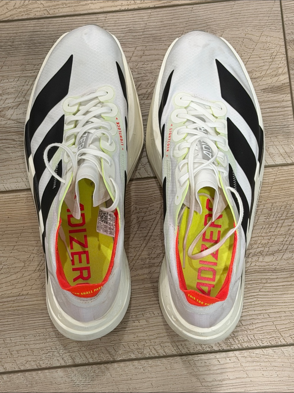 adidas Adizero Men’s Running Shoes - White / Black / Neon Yellow